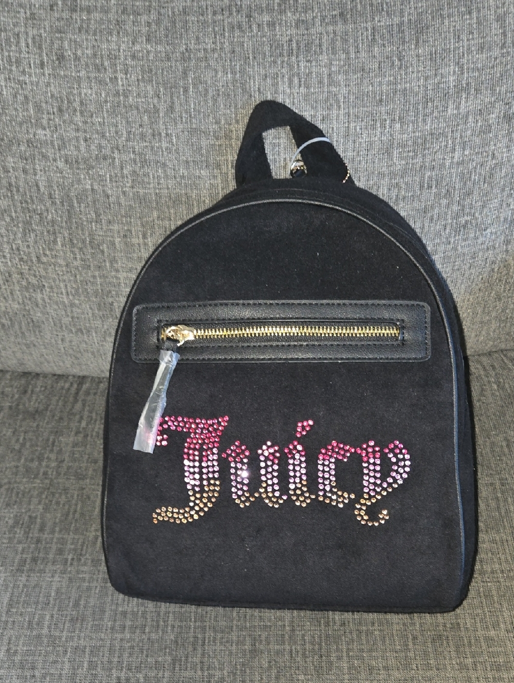 Juicy Couture Black Mini Backpack with Pink-Gold Rhinestone Logo